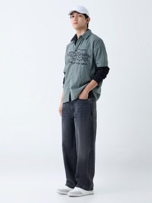 Nuon Green Checks Detailed Relaxed-Fit Cotton Shirt