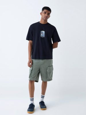 Nuon Black Printed Relaxed-Fit Cotton T-Shirt