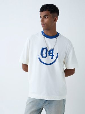 Nuon White Numerical Printed Relaxed-Fit Cotton T-Shirt