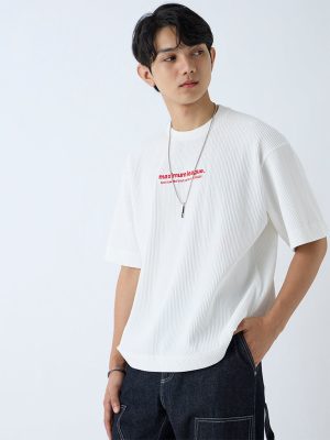 Nuon White Text Design Relaxed-Fit T-Shirt