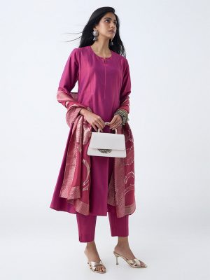 Vark Magenta Brocade Anarkali Ethnic Set