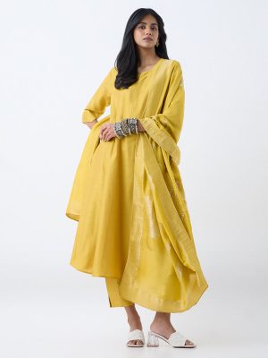 Vark Mustard Brocade Anarkali Ethnic Set