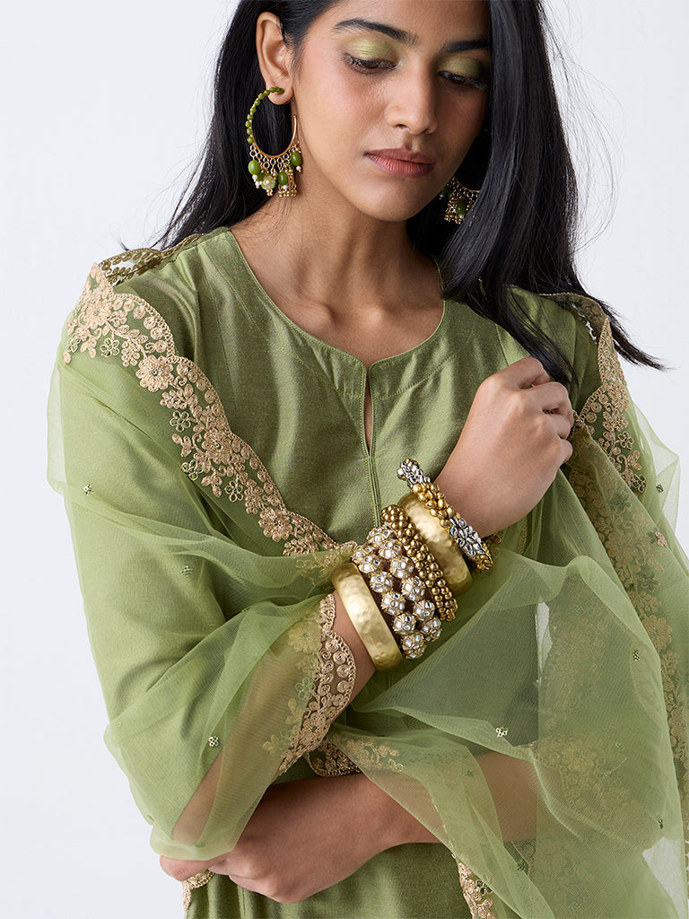 Vark Olive Solid Anarkali Ethnic Set - Image 3