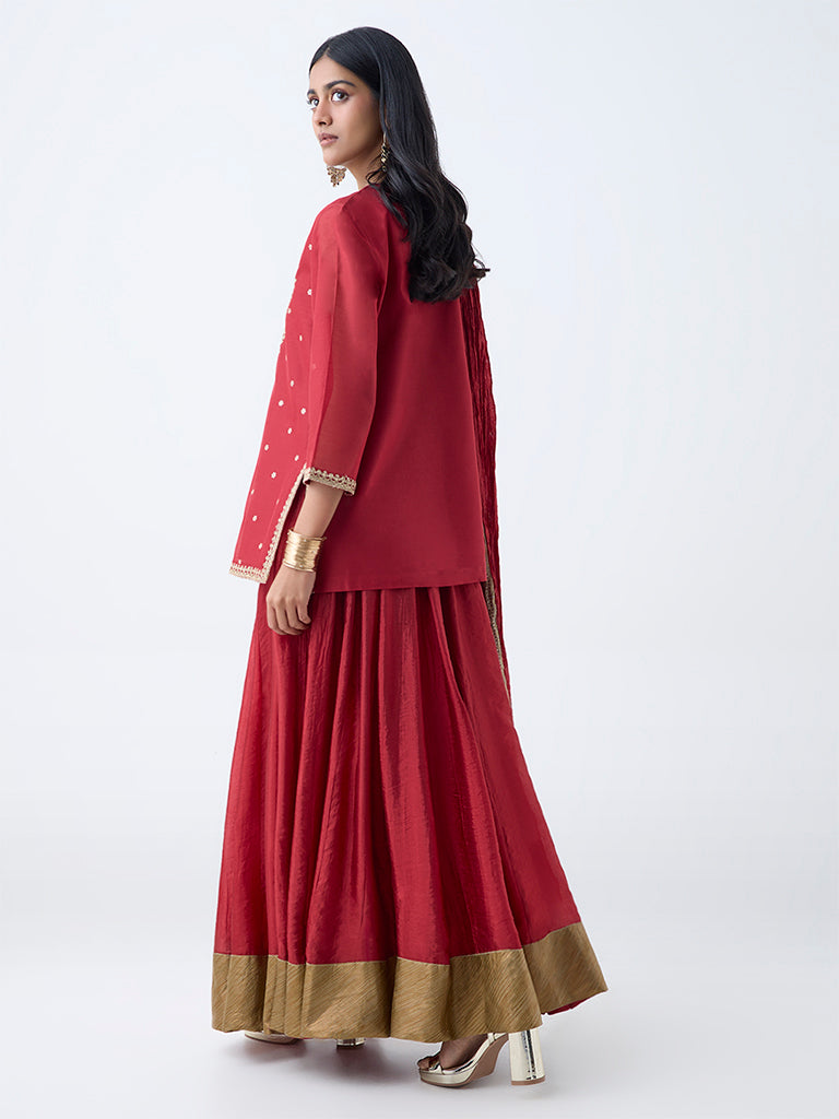 Vark Maroon Floral Embroidered Cotton-Blend Ethnic Set - Image 4