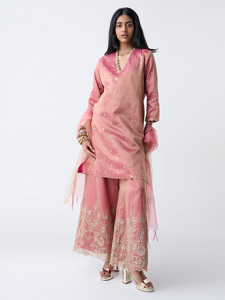 Vark Pink Sequin Embellished A-Line Ethnic Set