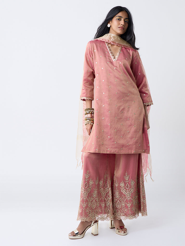 Vark Pink Sequin Embellished A-Line Ethnic Set - Image 2