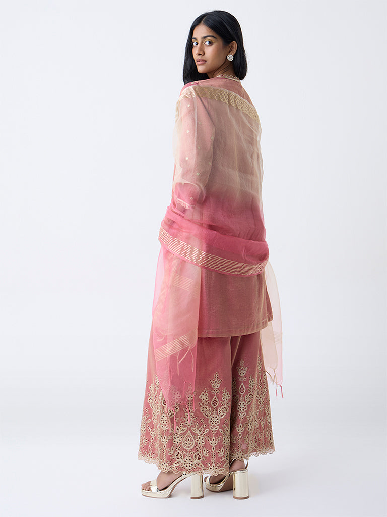 Vark Pink Sequin Embellished A-Line Ethnic Set - Image 4