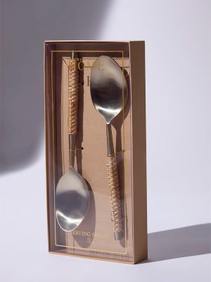 Westside Home Gold Rattan Weave Serving Spoons (Set of 2) - Festive Season Gift