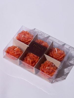 Westside Home Orange Lotus-Shaped Floating Candles (Set of 6) - Festive Season Gift