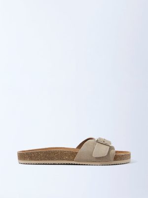 LUNA BLU Ivory Buckle-Detailed Slip-On Sandals