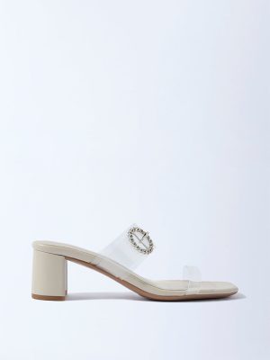 LUNA BLU Ivory Diamante-Detailed Block-Heel Sandals