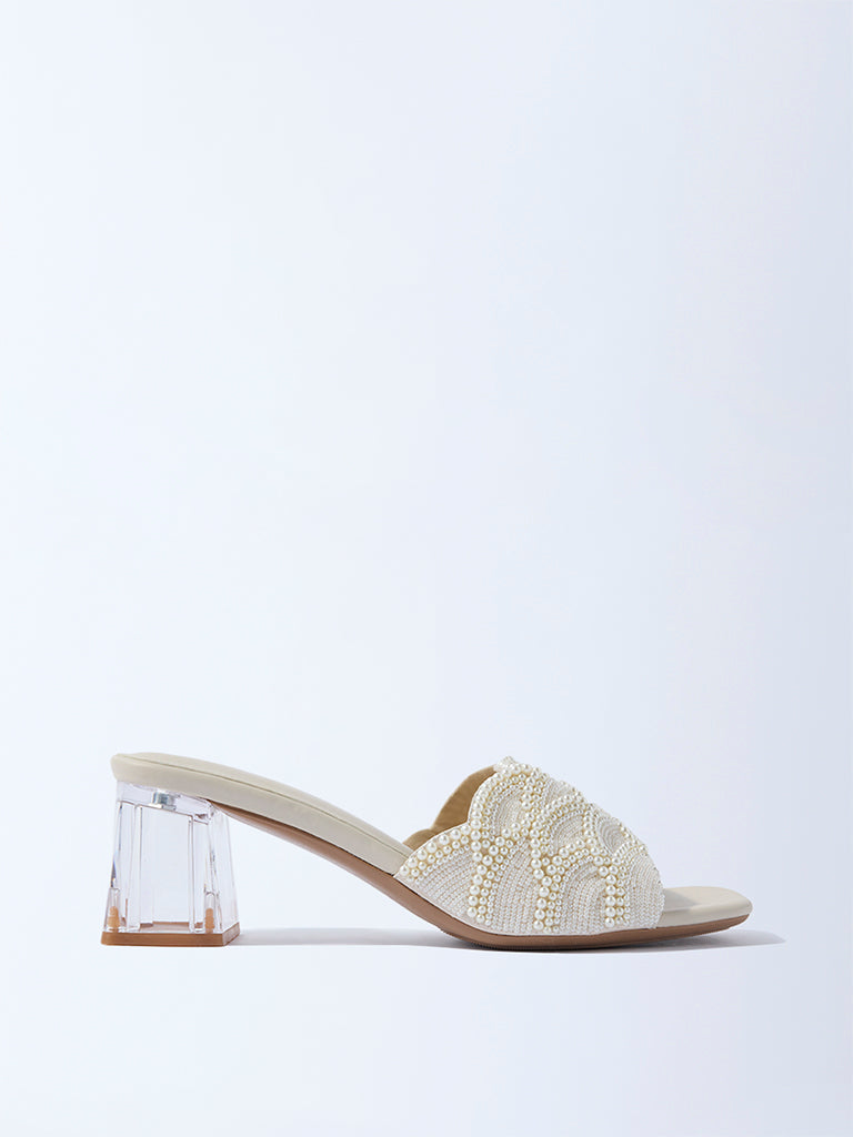 LUNA BLU Ivory Pearlescent Block-Heel Sandals - Image 2