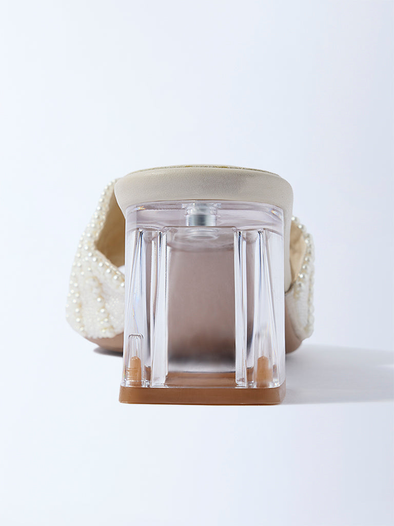 LUNA BLU Ivory Pearlescent Block-Heel Sandals - Image 4