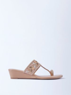LUNA BLU Blush Pink Kolhapuri Wedge-Heel Sandals