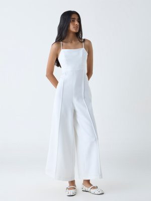 Nuon White Cut-Out Detailed Jumpsuit