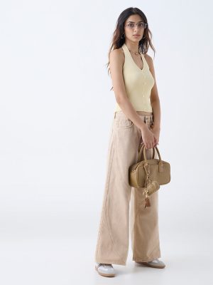 Nuon Light Yellow Ribbed-Textured Top