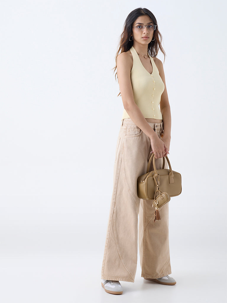 Nuon Light Yellow Ribbed-Textured Top