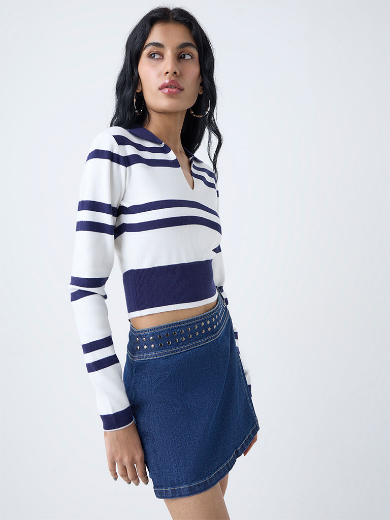 Nuon Navy Stripe Printed Top - Image 2