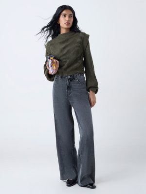 Nuon Olive Knit-Textured Sweater