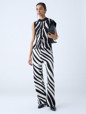 Wardrobe White Animal Printed High-Rise Cotton Pants