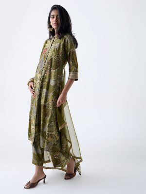 Vark Olive Botanical Design A-Line Ethnic Set
