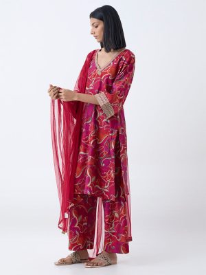 Vark Magenta Botanical Design A-Line Ethnic Set