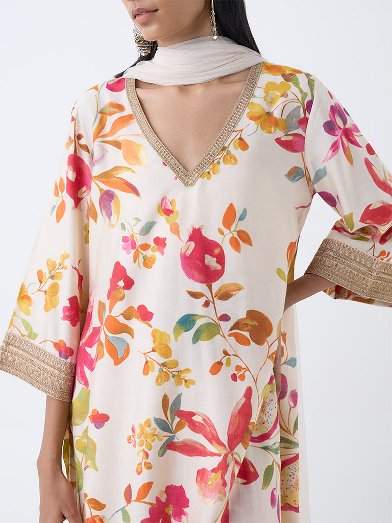 Vark Off-White Foliage Pattern A-Line Ethnic Set - Image 3