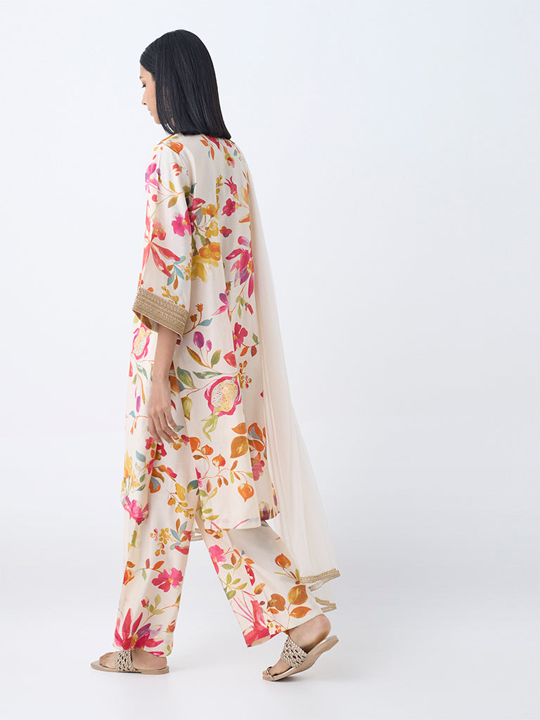 Vark Off-White Foliage Pattern A-Line Ethnic Set - Image 4