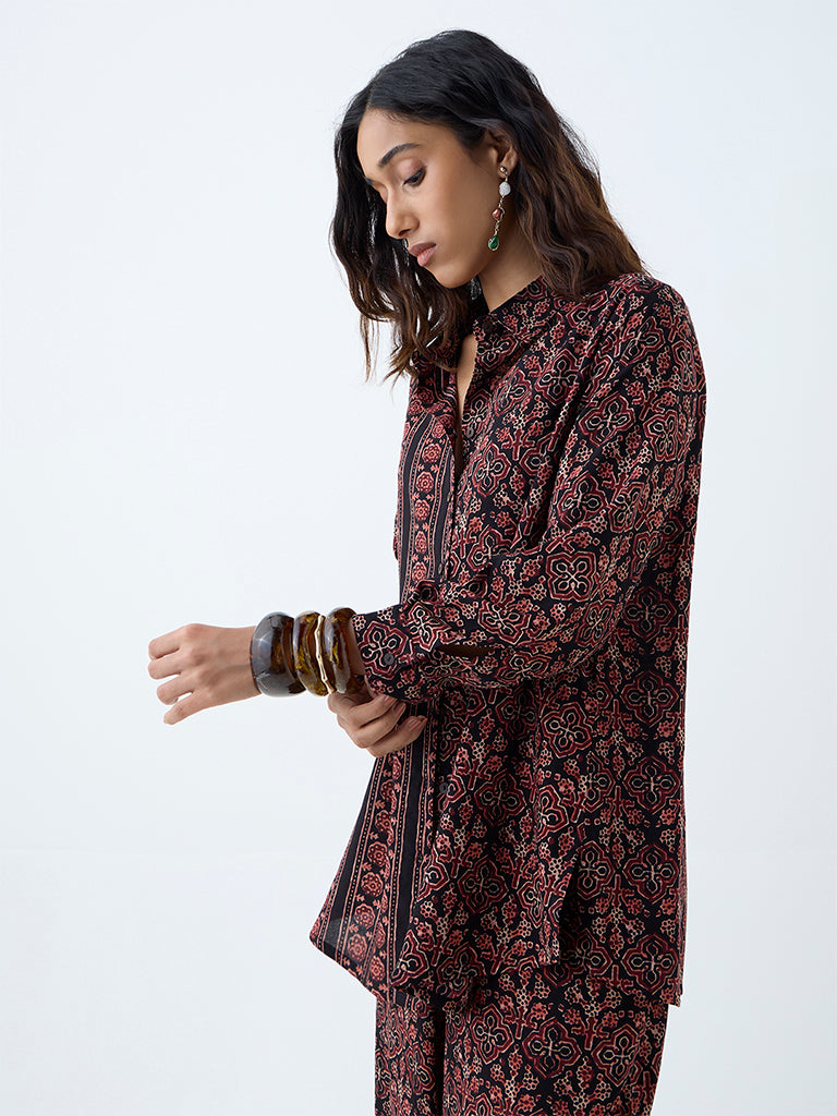 Utsa Black Printed Ethnic Tunic - Image 2