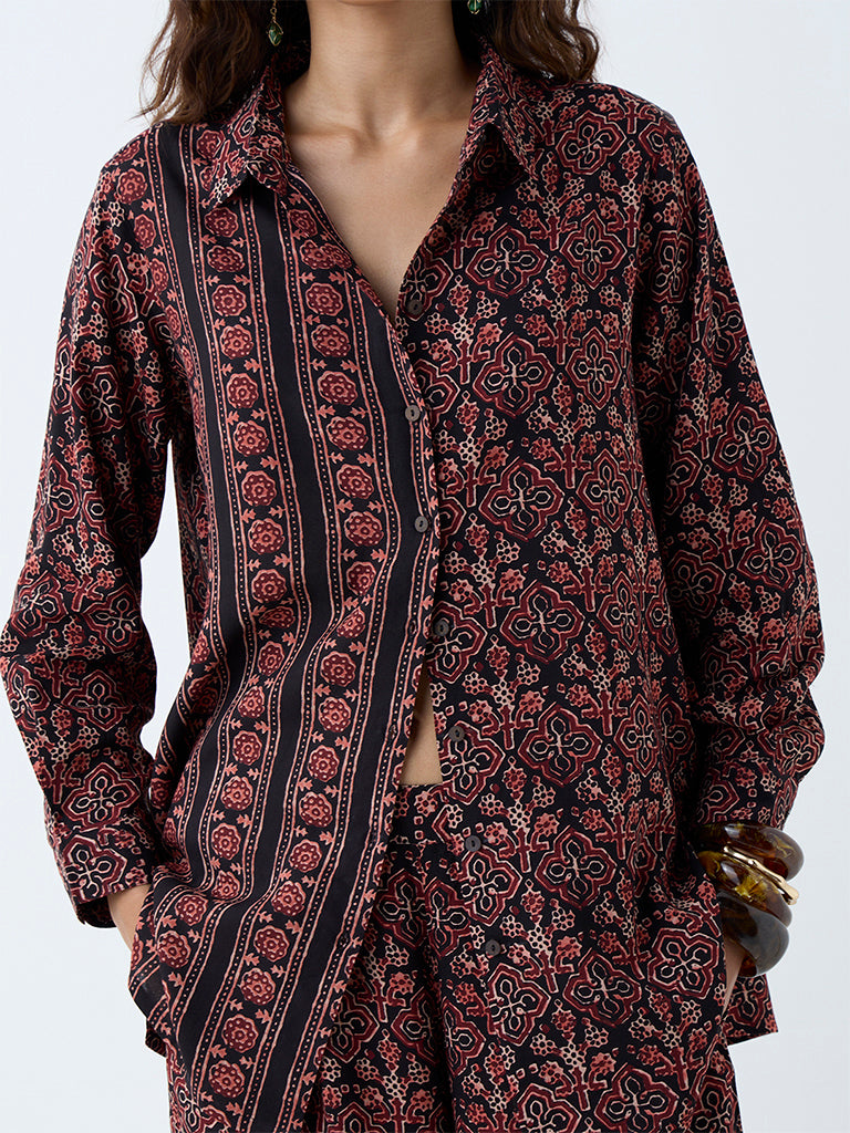 Utsa Black Printed Ethnic Tunic - Image 3
