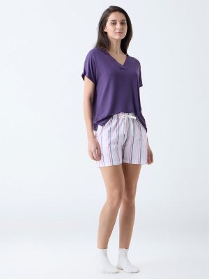 Wunderlove Pink Striped High-Rise Cotton Shorts