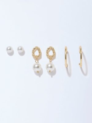 Westside Accessories Gold Pearlescent Stud & Hoop Earrings Set- Pack of 3