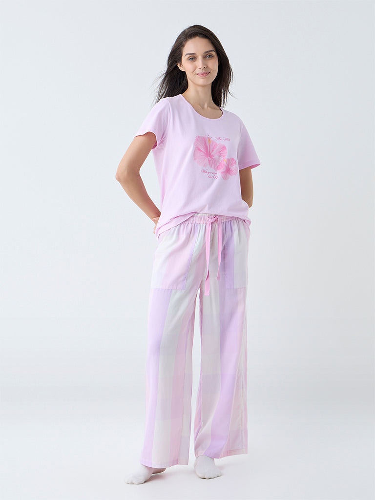 Wunderlove Pink Floral Design Cotton T-Shirt