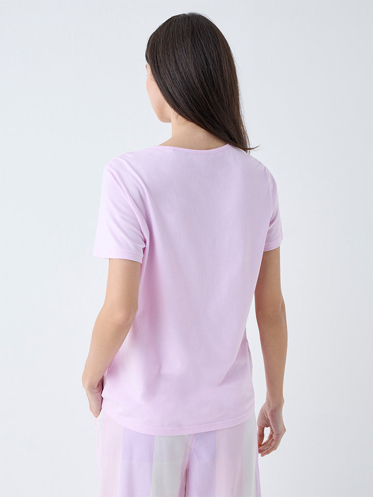 Wunderlove Pink Floral Design Cotton T-Shirt - Image 4