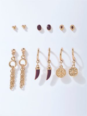 Westside Accessories Gold Stud and Dangler Hoop Earrings Set - Pack of 6