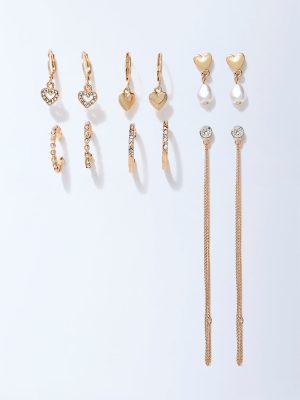 Westside Accessories Gold Dangler and Hoop Earrings Set - Pack of 6