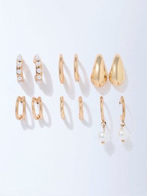 Westside Accessories Gold Pearlescent Hoop Earrings Set - Pack of 6
