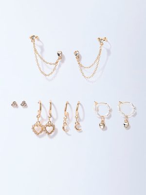 Westside Accessories Gold Gemstone Design Assorted Earrings Set - Pack of 5