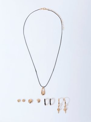 Westside Accessories Gold Pendant Necklace and Earrings Set - Pack of 4