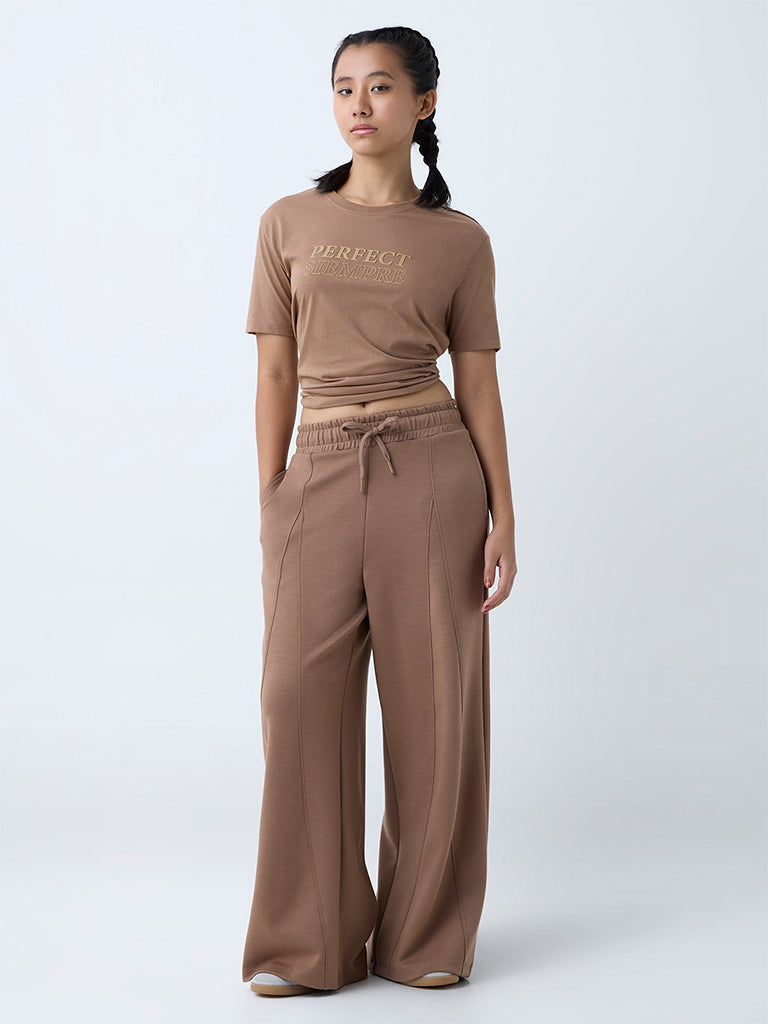 Studiofit Brown Solid High-Rise Track Pants