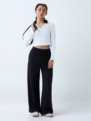 Studiofit Black Solid High-Rise Track Pants