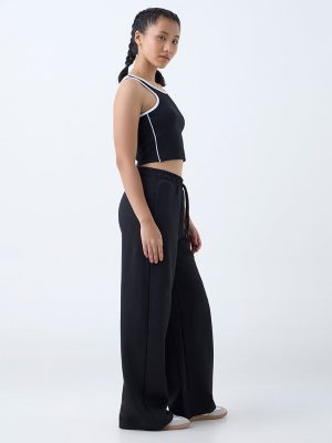 Studiofit Black High-Rise Cotton-Blend Track Pants