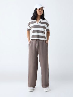 Studiofit Brown Solid High-Rise Cotton-Blend Track Pants