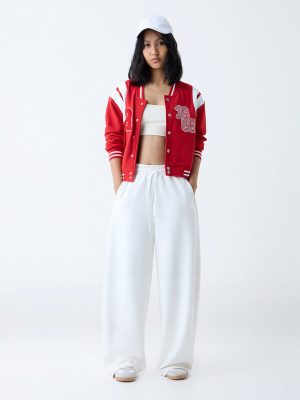 Studiofit White Solid High-Rise Cotton-Blend Track Pants