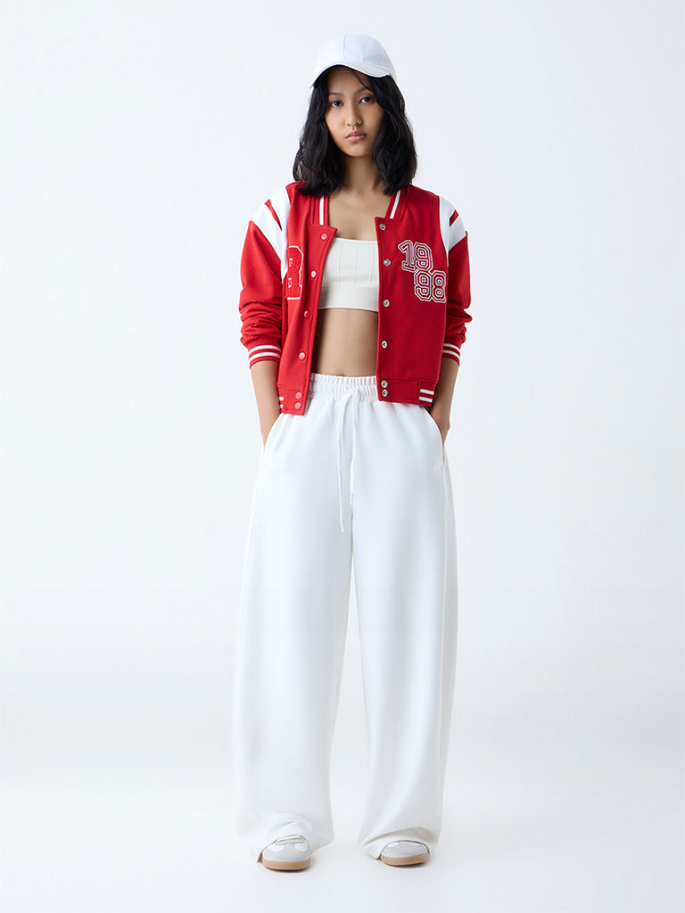 Studiofit White Solid High-Rise Cotton-Blend Track Pants