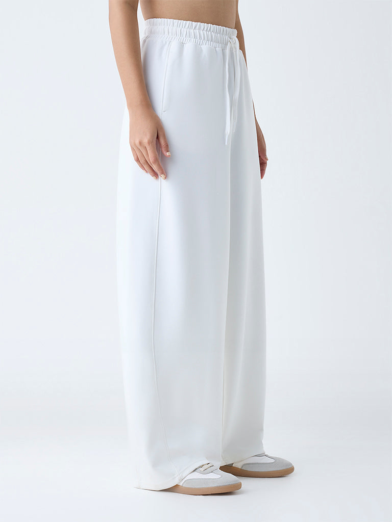 Studiofit White Solid High-Rise Cotton-Blend Track Pants - Image 2