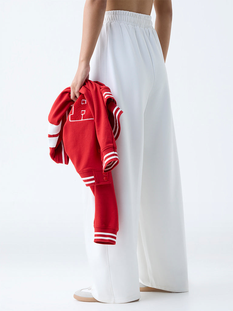 Studiofit White Solid High-Rise Cotton-Blend Track Pants - Image 4