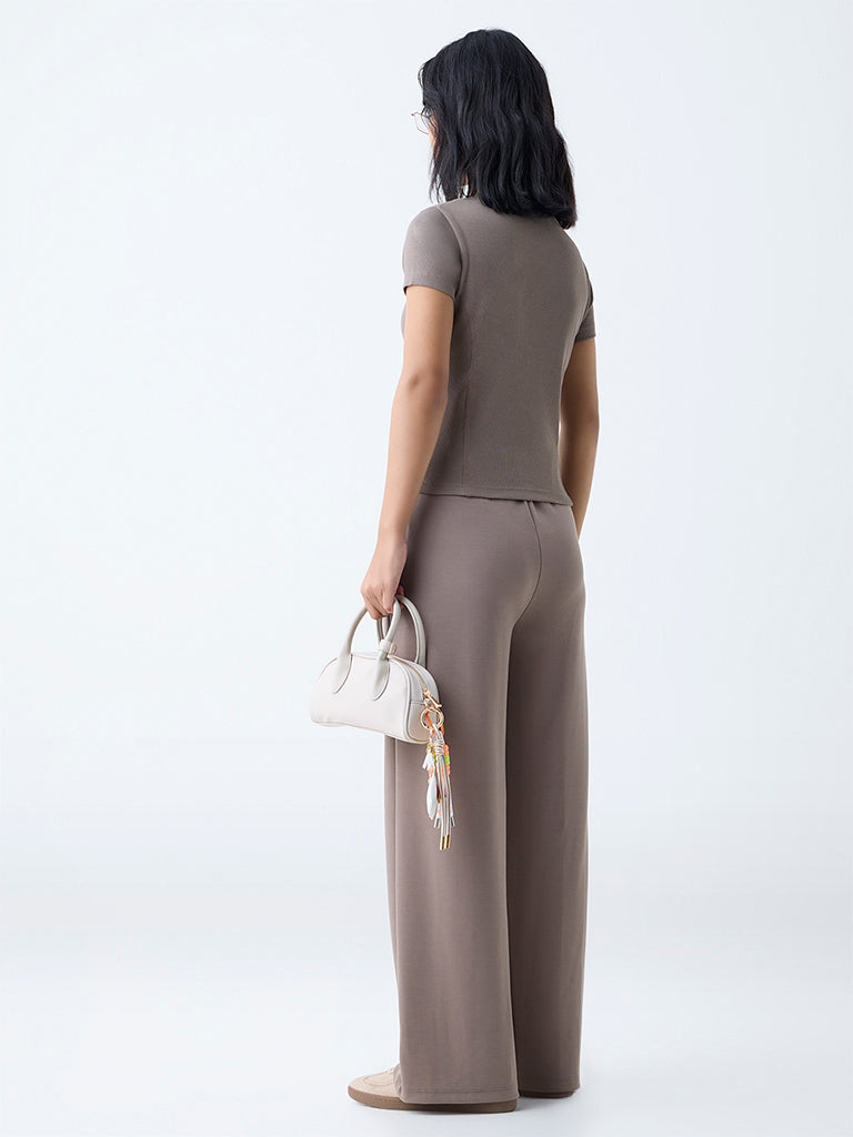 Studiofit Brown Solid High-Rise Track Pants - Image 4