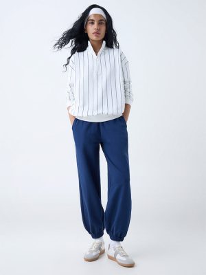 Studiofit Navy Solid High-Rise Cotton-Blend Joggers