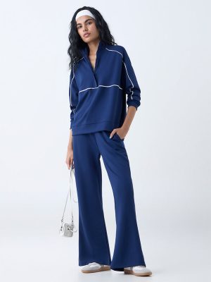 Studiofit Navy Stripe High-Rise Track Pants